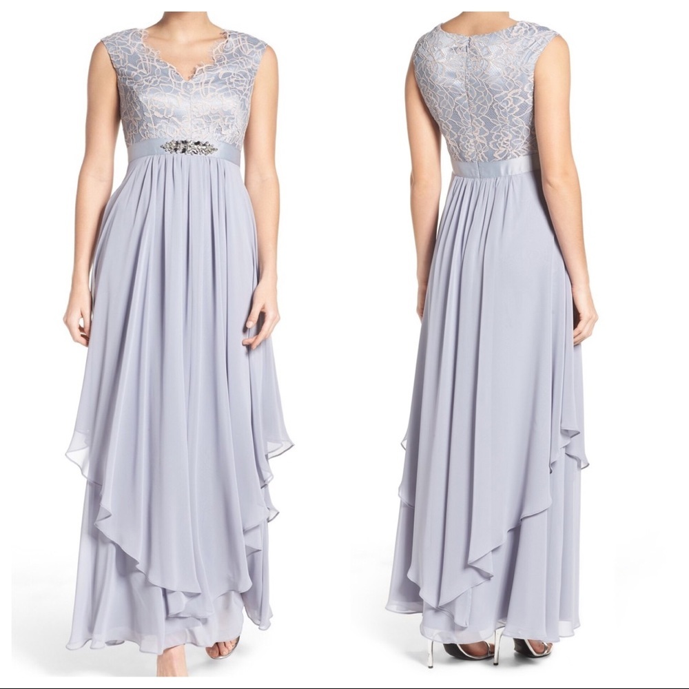 NWT Eliza J 8 Embellished Lace Chiffon Gown Dress